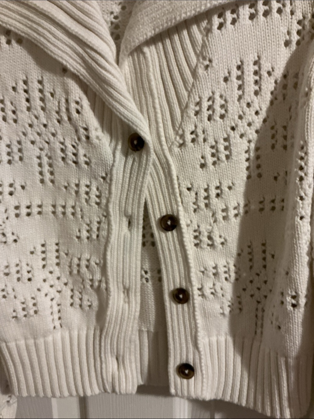 Cleobella Cream Open-Knit Button Cardigan with Wide Collar - Picture 3 of 5